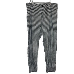Womens' XL Uniqlo Navy Blue Gingham Linen/Cotton Straight Leg Pants